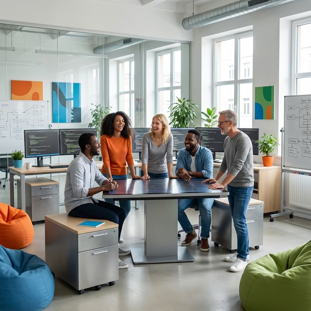 Team laughing and collaborating